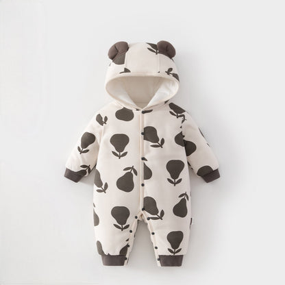 アウタージャンプスーツ 耳付きフーディ 中綿 厚手 プリント【mh0011695】