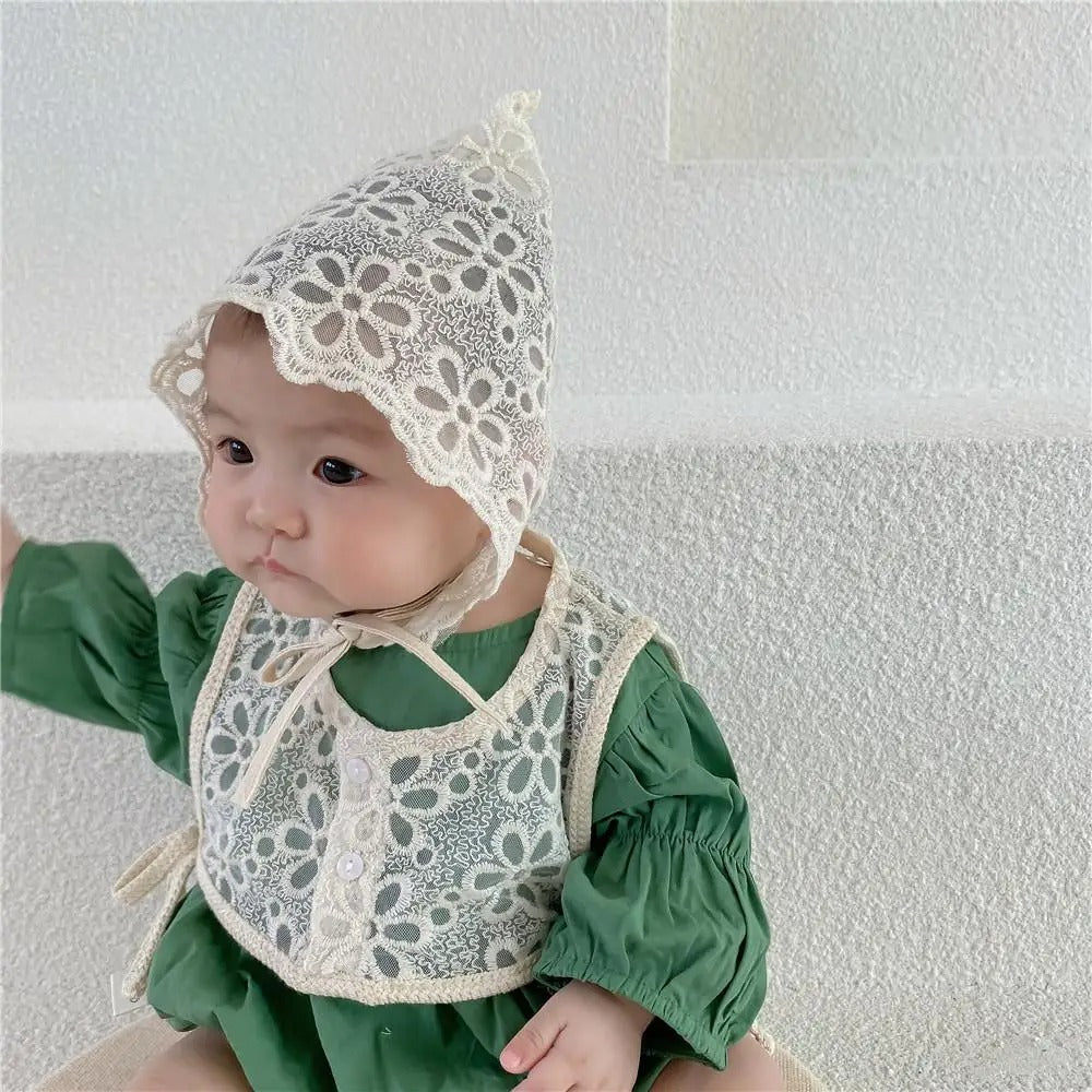 -ベビー 長袖 ロンパース フラワー レース ボレロ ベスト ボンネット - mamahalo shop - 長袖ロンパース -  べビー服 - 子供服 - 男の子 - 女の子