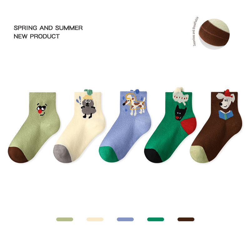 5-Pack Anti-Slip Low Cut Cotton Socks アニマル アンクルソックス 5足セット【mh0013550】 1996 Animal Town Boat Socks / S mamahalo accessory ベビー用靴下・タイツ
