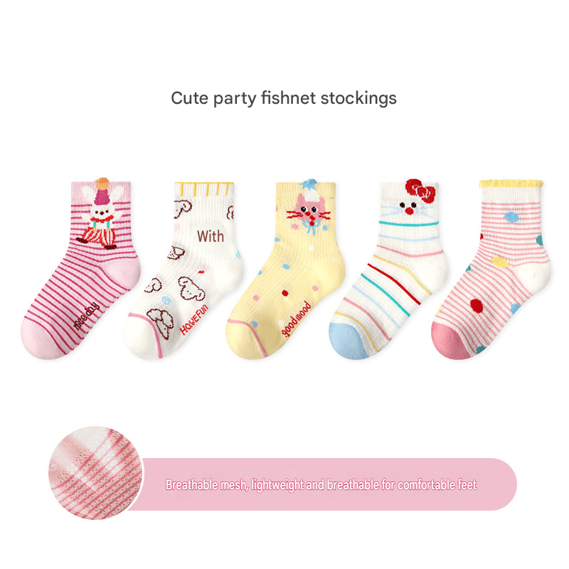 5-Pack Breathable Mesh Character Socks アニマル メッシュソックス 5足セット【mh0013541】 1967 Cute gathering fishnet stockings girl / S mamahalo accessory ベビー用靴下・タイツ