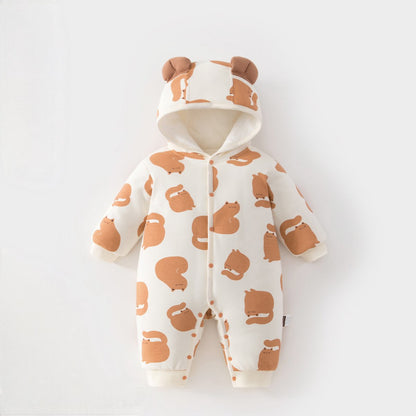 アウタージャンプスーツ 耳付きフーディ 中綿 厚手 プリント【mh0011695】