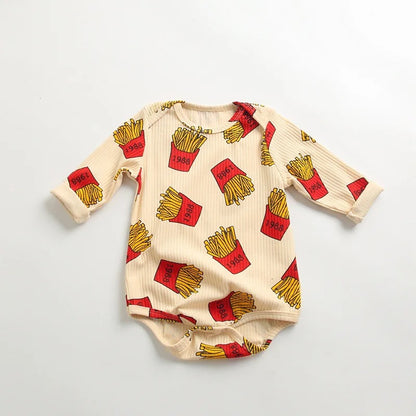 -ベビー ポテト くるま プリント 長袖 ロンパース【mh0000468】 - mamahalo shop - 長袖ロンパース -  べビー服 - 子供服 - 男の子 - 女の子