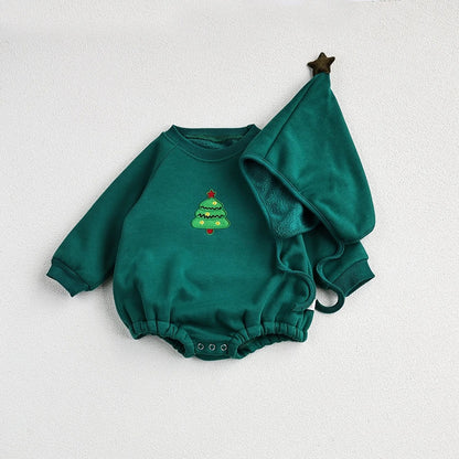 -☺︎ ベビー セットアップ クリスマス 長袖 ロンパース とんがり 帽子 刺繍 トナカイ サンタ クリスマスツリー - mamahalo shop - 長袖ロンパース -  べビー服 - 子供服 - 男の子 - 女の子