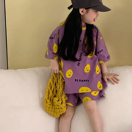 キッズ スマイル セットアップ 半袖 ルーズ Tシャツ ハーフパンツ - mamahalo shop - 半袖セットアップ - ベビー服 - 子供服 - 男の子 - 女の子