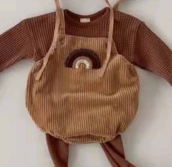 -ベビー コーデュロイ レインボー ロンパース - mamahalo shop - ノースリーブロンパース -  べビー服 - 子供服 - 男の子 - 女の子