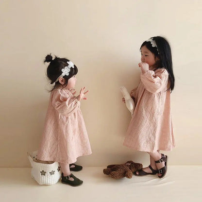 -ベビーキッズ フラワー 刺繍 エプロン ワンピース ロンパース【mh0000064】 - mamahalo shop - 長袖ロンパース -  べビー服 - 子供服 - 男の子 - 女の子