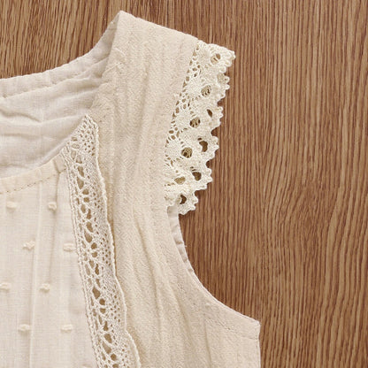 -ベビーセットアップ ノースリーブレースフリルブラウス+レースフリルブルマパンツ ベージュ - mamahalo shop - ノースリーブセットアップ -  べビー服 - 子供服 - 男の子 - 女の子