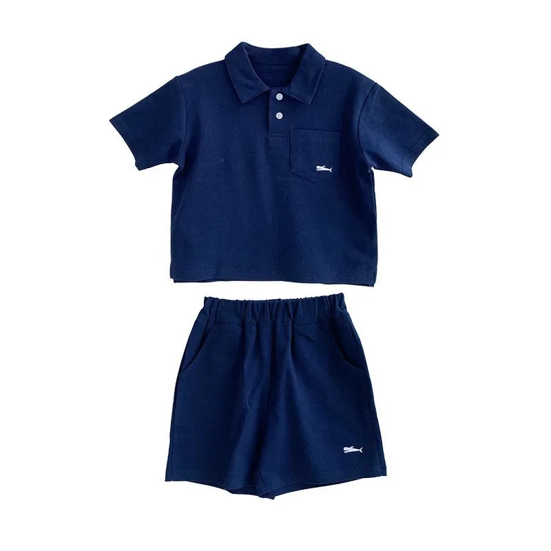 -キッズセットアップ 2点セット 半袖ポロシャツ+ショートパンツ ワンポイント刺繍 3カラー【mh0006033】 - mamahalo shop - 半袖セットアップ -  べビー服 - 子供服 - 男の子 - 女の子