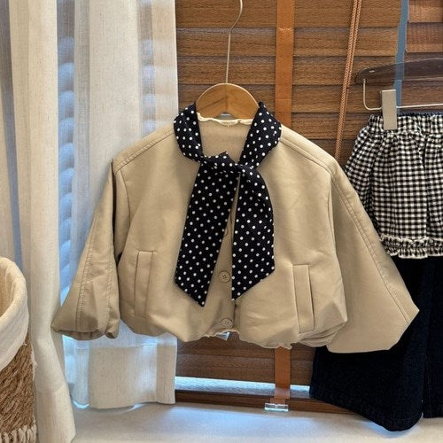 キッズ ノーカラー バルーンシルエット フェイクレザー ジャケット インナー キャミソールワンピース【mh0013895】