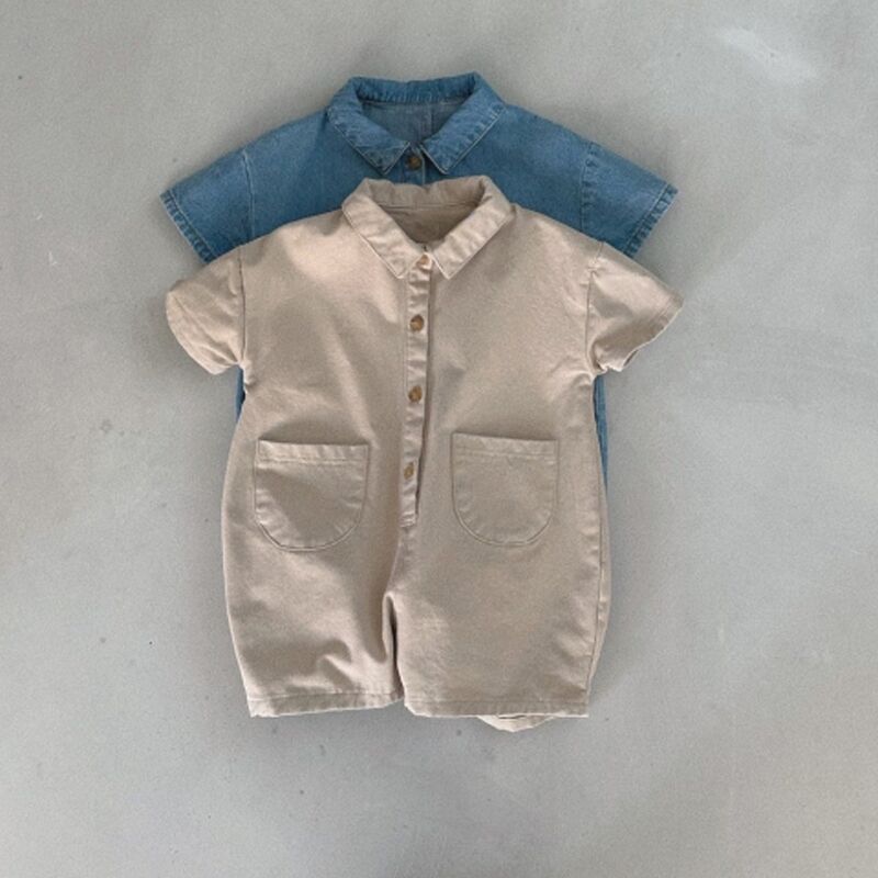 -キッズジャンプスーツ デニム 半袖つなぎ ショートジャンプスーツ 2カラー【mh0006051】 - mamahalo shop - 半袖ジャンプスーツ -  べビー服 - 子供服 - 男の子 - 女の子