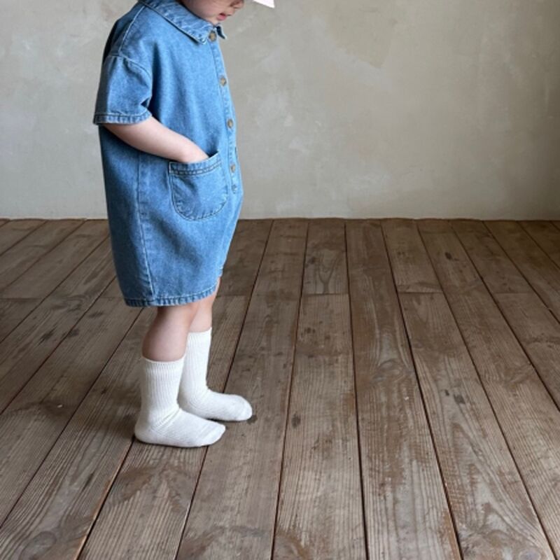 -キッズジャンプスーツ デニム 半袖つなぎ ショートジャンプスーツ 2カラー【mh0006051】 - mamahalo shop - 半袖ジャンプスーツ -  べビー服 - 子供服 - 男の子 - 女の子