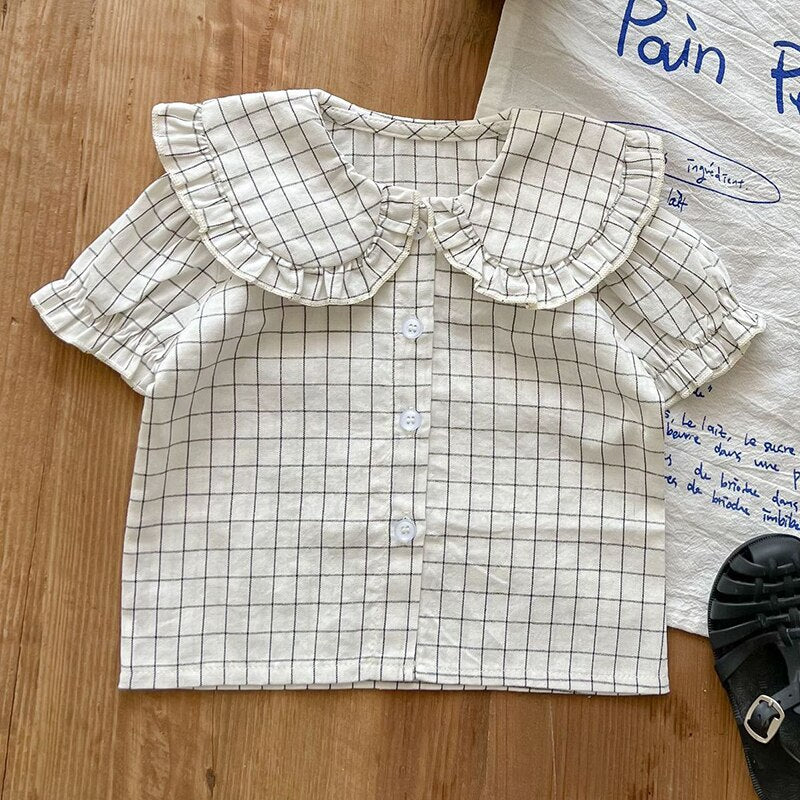-ベビー フリルカラー チェック 半袖 ブラウス ガールズ【mh0002440】 - mamahalo shop - 半袖シャツ・ブラウス -  べビー服 - 子供服 - 男の子 - 女の子