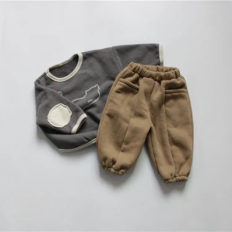 -キッズスウェットシャツ 裏起毛 ねこ 猫プリント パッチワーク スウェットトップス 2カラー ユニセックス 男の子 女の子 子供服 - mamahalo shop - 長袖Tシャツ -  べビー服 - 子供服 - 男の子 - 女の子