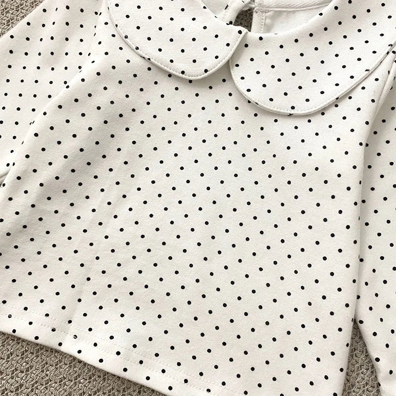 -ベビートップス 長袖丸襟ブラウス Tシャツ 水玉ドットプリント ホワイト【mh0006492】 - mamahalo shop - 長袖シャツ・ブラウス -  べビー服 - 子供服 - 男の子 - 女の子