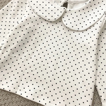 -ベビートップス 長袖丸襟ブラウス Tシャツ 水玉ドットプリント ホワイト【mh0006492】 - mamahalo shop - 長袖シャツ・ブラウス -  べビー服 - 子供服 - 男の子 - 女の子