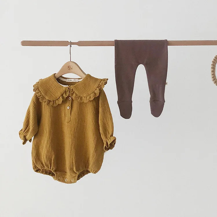 -ベビーロンパース 長袖ボディスーツ フリル襟 2カラー - mamahalo shop - 長袖ロンパース -  べビー服 - 子供服 - 男の子 - 女の子