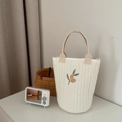 -キルティングバック 刺繍 バケツバック トートバッグ ママバッグ くま オリーブ チューリップ 鞄【mh0000164】 - mamahalo shop - マザーズバッグ -  べビー服 - 子供服 - 男の子 - 女の子