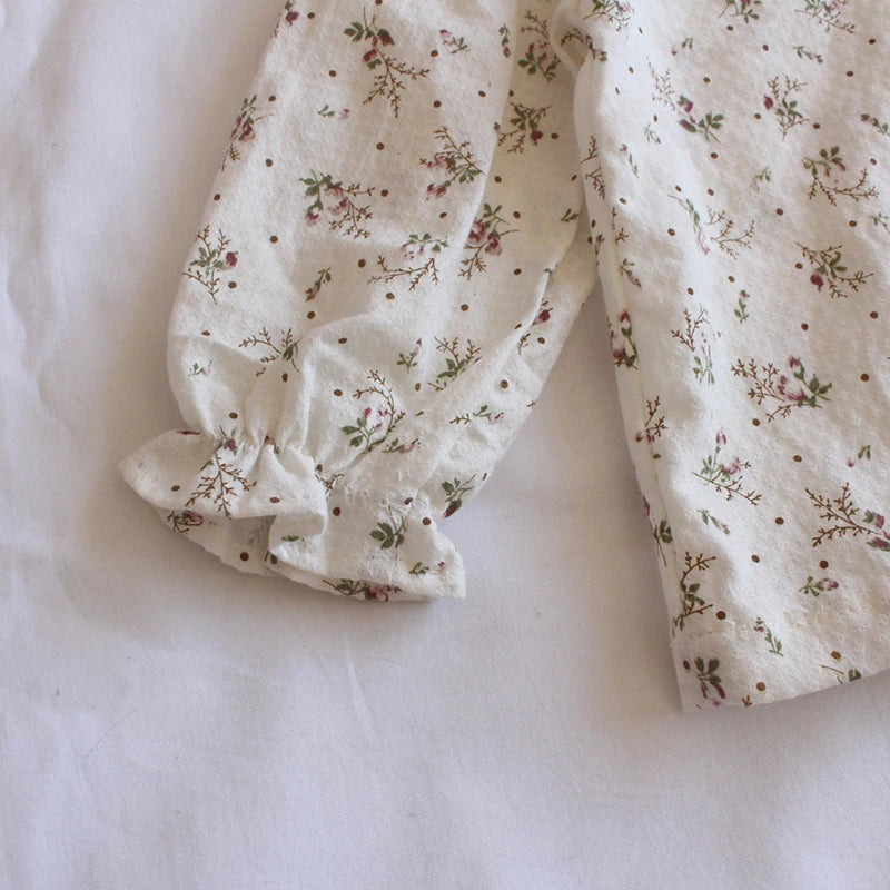 -キッズトップス 長袖ブラウス フラワー小花柄プリント ダブルフリル襟 - mamahalo shop - 長袖シャツ・ブラウス -  べビー服 - 子供服 - 男の子 - 女の子