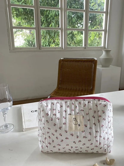 -フラワー さくらんぼ チェリー キルティング コスメ ポーチ オムツ バッグ ママ - mamahalo shop - おむつポーチ -  べビー服 - 子供服 - 男の子 - 女の子