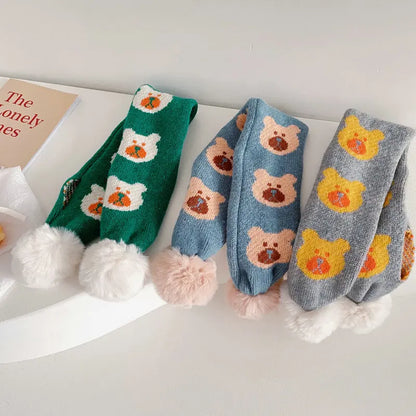 -キッズ くま ぽんぽん付き マフラー - mamahalo shop - ネックウォーマー -  べビー服 - 子供服 - 男の子 - 女の子