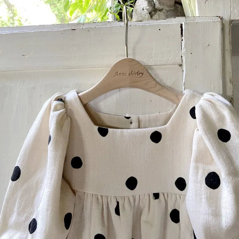 -ベビーロンパース 長袖パフスリーブボディスーツ 水玉ドットプリント【mh0004753】 - mamahalo shop - 長袖ロンパース -  べビー服 - 子供服 - 男の子 - 女の子