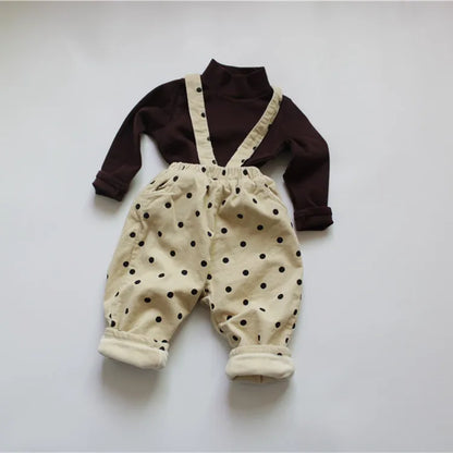 -キッズサロペット コーデュロイ サスペンダーパンツ 水玉 ドットサロペット 2カラー ユニセックス 男の子 女の子 子供服 - mamahalo shop - サロペットパンツ・サスペンダーパンツ -  べビー服 - 子供服 - 男の子 - 女の子