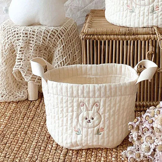 -キルティングバスケット おもちゃ おむつ 刺繍 収納ボックス ハンドル付き - mamahalo shop - おむつ収納 -  べビー服 - 子供服 - 男の子 - 女の子