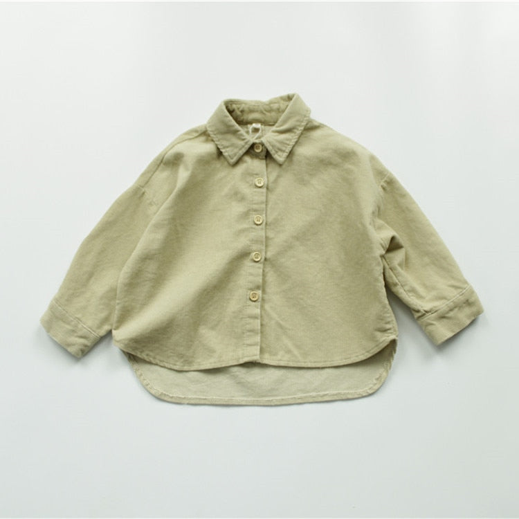 -キッズ コーデュロイ 長袖 ルーズ シャツ ベージュ ブラウン ボーイズ - mamahalo shop - 長袖シャツ・ブラウス -  べビー服 - 子供服 - 男の子 - 女の子