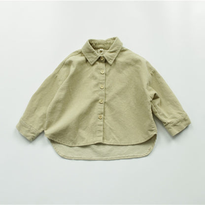 -キッズ コーデュロイ 長袖 ルーズ シャツ ベージュ ブラウン ボーイズ - mamahalo shop - 長袖シャツ・ブラウス -  べビー服 - 子供服 - 男の子 - 女の子