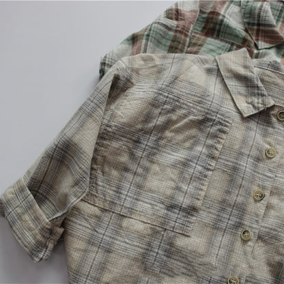 -キッズ チェック 長袖 ルーズ シャツ - mamahalo shop - 長袖シャツ・ブラウス -  べビー服 - 子供服 - 男の子 - 女の子