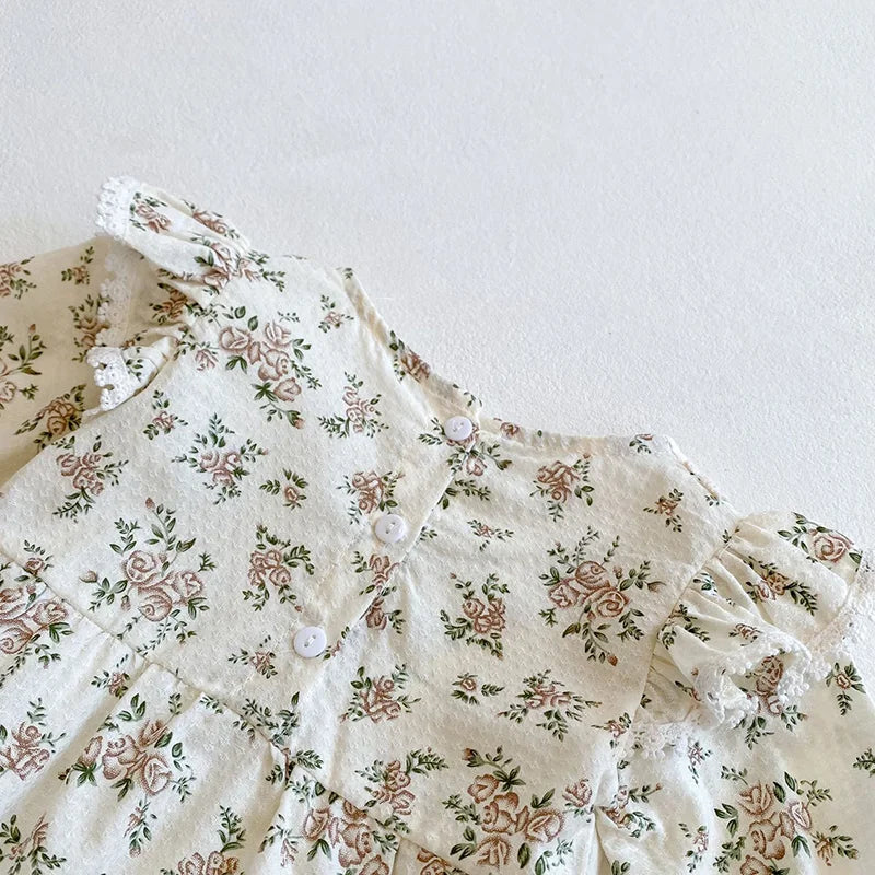 -ベビーロンパース ボンネットセット 長袖ボディスーツ フラワー小花柄 レース帽子セット【mh0006236】 - mamahalo shop - 長袖ロンパース -  べビー服 - 子供服 - 男の子 - 女の子