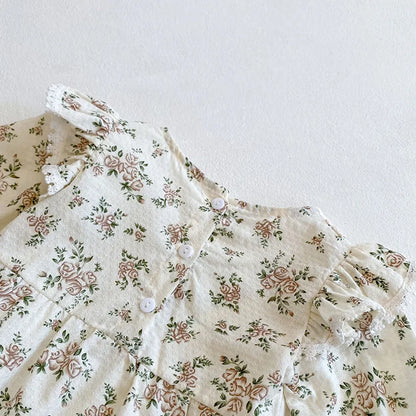 -ベビーロンパース ボンネットセット 長袖ボディスーツ フラワー小花柄 レース帽子セット【mh0006236】 - mamahalo shop - 長袖ロンパース -  べビー服 - 子供服 - 男の子 - 女の子