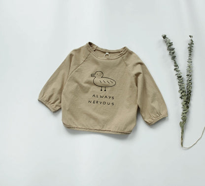 -キッズ あひる コットンリネン トップス Tシャツ - mamahalo shop - 長袖Tシャツ -  べビー服 - 子供服 - 男の子 - 女の子