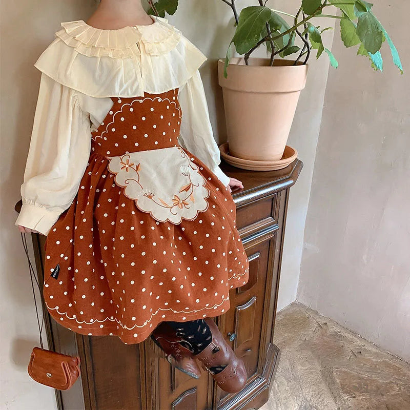 -# キッズ フラワー 刺繍 エプロン ワンピース【mh0003521】 - mamahalo shop - 長袖ワンピース -  べビー服 - 子供服 - 男の子 - 女の子