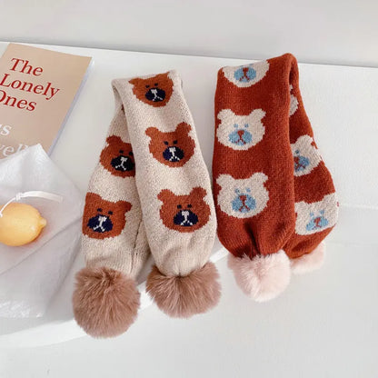 -キッズ くま ぽんぽん付き マフラー - mamahalo shop - ネックウォーマー -  べビー服 - 子供服 - 男の子 - 女の子