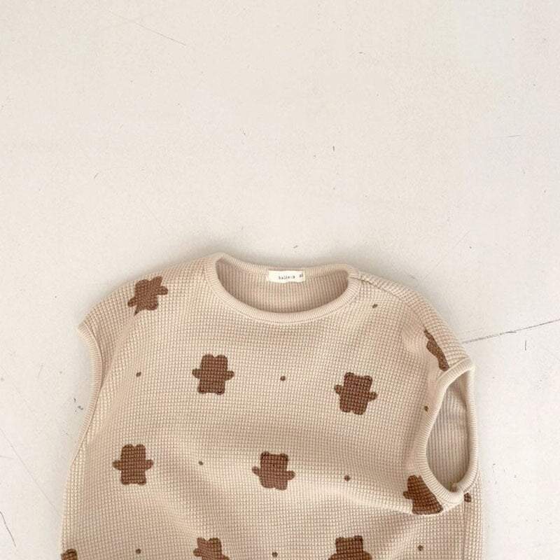 -ベビー ワッフル セットアップ くま ベア ノースリーブ Tシャツ ショートパンツ ボーイズ【mh0002441】 - mamahalo shop - ノースリーブセットアップ -  べビー服 - 子供服 - 男の子 - 女の子