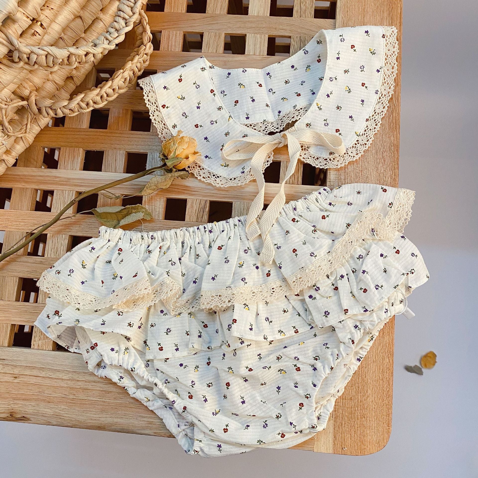 -ベビー フラワー レース つけ襟 フリル ブルマパンツ - mamahalo shop - ブルマパンツ -  べビー服 - 子供服 - 男の子 - 女の子