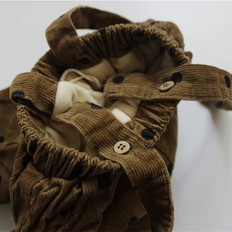 -キッズサロペット コーデュロイ サスペンダーパンツ 水玉 ドットサロペット 2カラー ユニセックス 男の子 女の子 子供服 - mamahalo shop - サロペットパンツ・サスペンダーパンツ -  べビー服 - 子供服 - 男の子 - 女の子