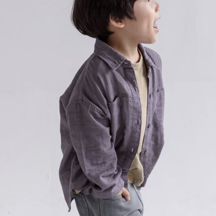 キッズ服 長袖 シャツ トップス コットンリネン シンプル ベーシック 無地 ベージュ 紫 男の子 - mamahalo shop - 長袖シャツ・ブラウス - ベビー服 - 子供服 - 男の子 - 女の子