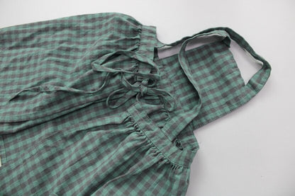 -キッズ チェック エプロン ドレス - mamahalo shop - ノースリーブワンピース -  べビー服 - 子供服 - 男の子 - 女の子