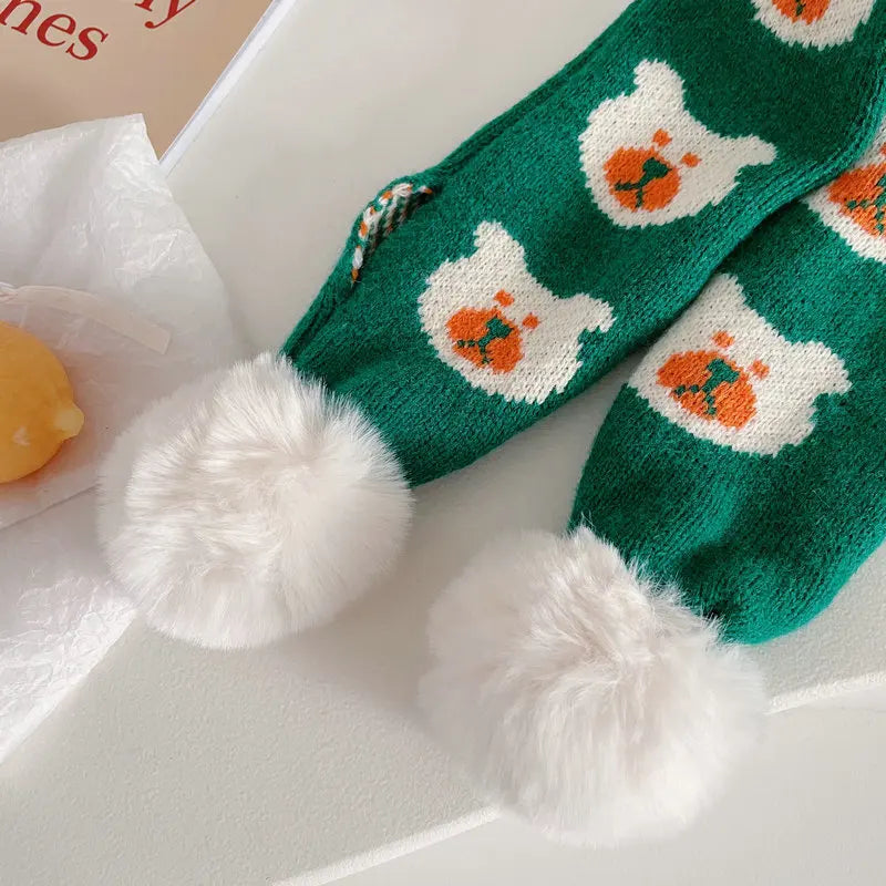 -キッズ くま ぽんぽん付き マフラー - mamahalo shop - ネックウォーマー -  べビー服 - 子供服 - 男の子 - 女の子