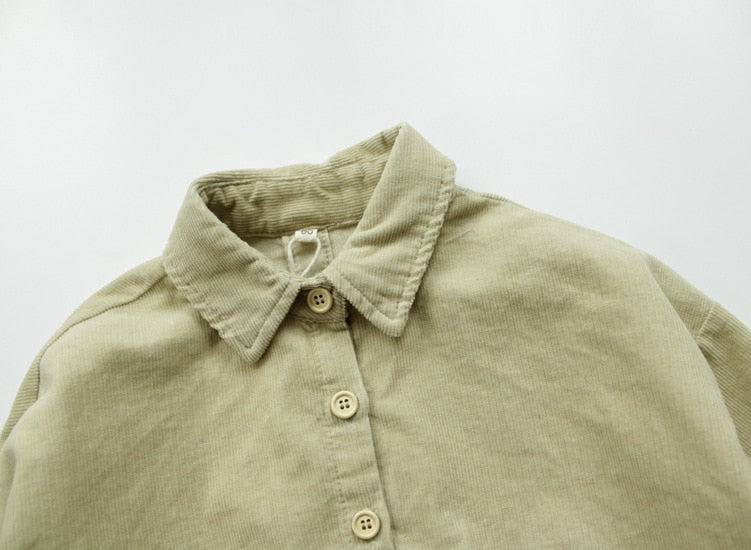 -キッズ コーデュロイ 長袖 ルーズ シャツ ベージュ ブラウン ボーイズ - mamahalo shop - 長袖シャツ・ブラウス -  べビー服 - 子供服 - 男の子 - 女の子