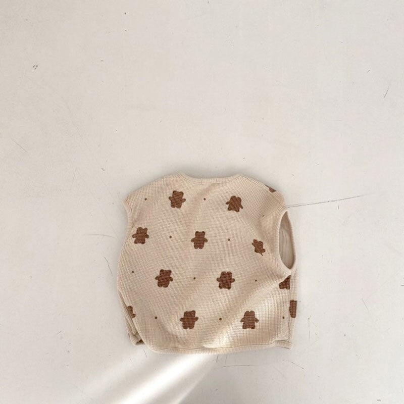 -ベビー ワッフル セットアップ くま ベア ノースリーブ Tシャツ ショートパンツ ボーイズ【mh0002441】 - mamahalo shop - ノースリーブセットアップ -  べビー服 - 子供服 - 男の子 - 女の子