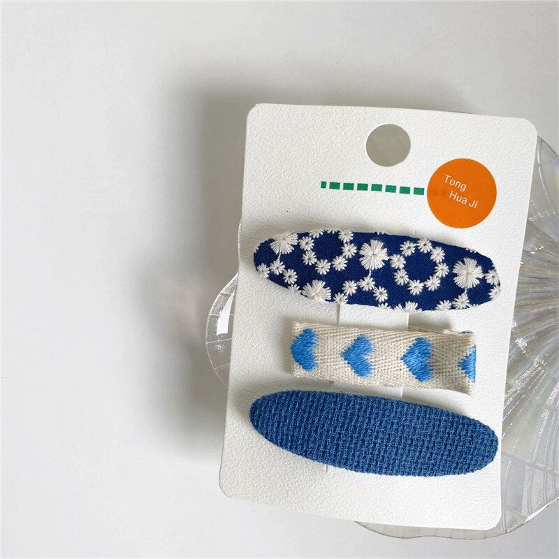 -キッズ 刺繍 ステッチ フラワー ヘアピン ヘアアクセサリー 3個セット【mh0002111】 - mamahalo shop - ヘアアクセサリー -  べビー服 - 子供服 - 男の子 - 女の子