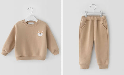 -ベビー キッズ セットアップ アニマル ワッペン スウェットシャツ パンツ 3カラー ユニセックス - mamahalo shop - 長袖セットアップ -  べビー服 - 子供服 - 男の子 - 女の子