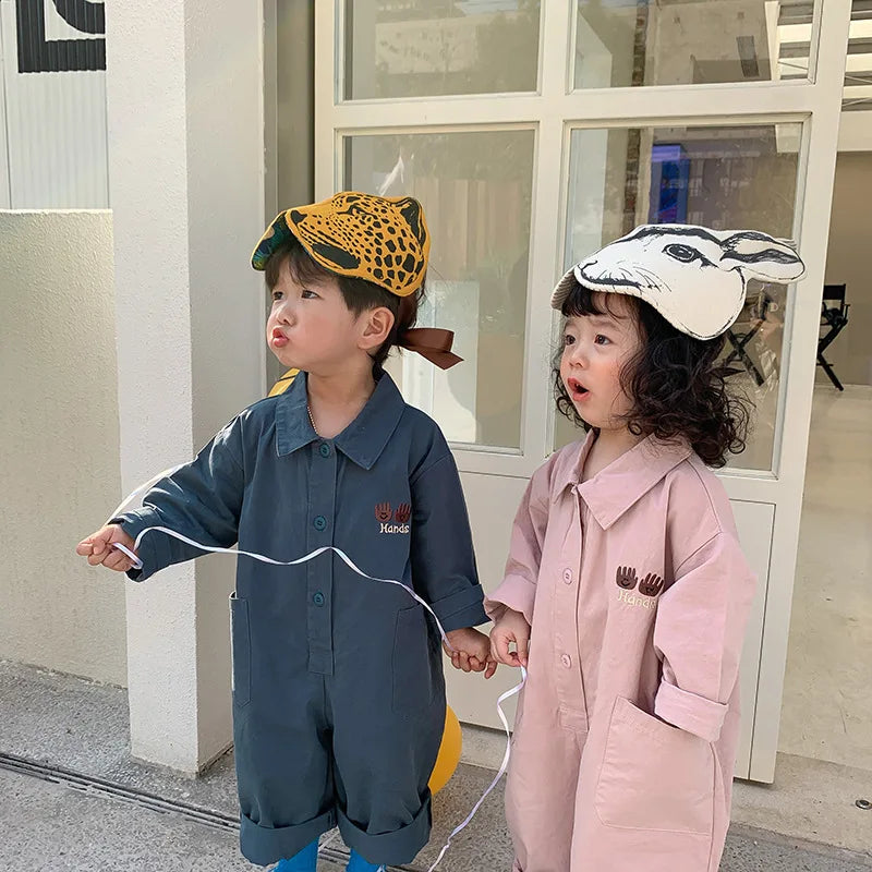 -キッズ 刺繍 長袖ジャンプスーツ つなぎ【mh0000168】 - mamahalo shop - 長袖ジャンプスーツ -  べビー服 - 子供服 - 男の子 - 女の子