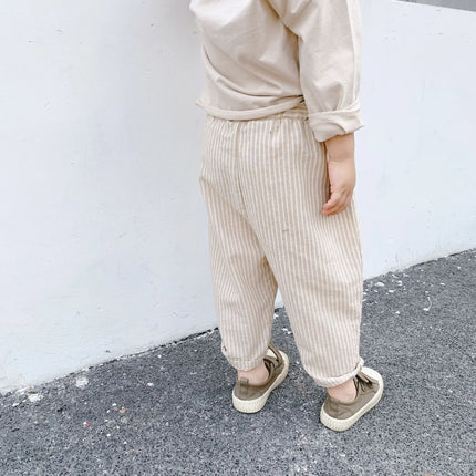 ☺︎ キッズパンツ ルーズクロップドパンツ ストライプ 2カラー - mamahalo shop - ロングパンツ・スウェットパンツ -  べビー服 - 子供服 - 男の子 - 女の子