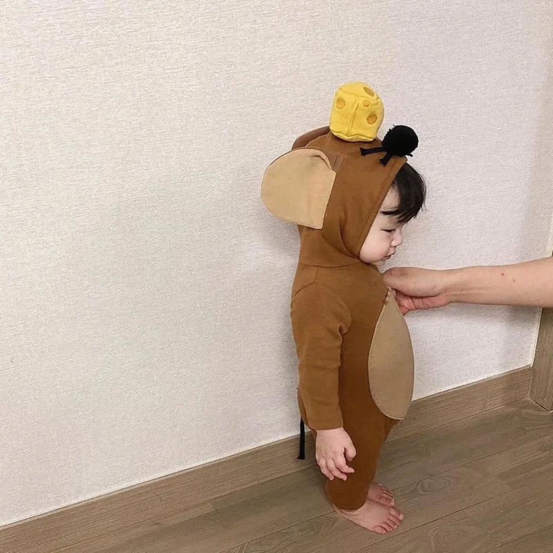 -ベビー ねずみ 耳付きフード ロンパース ハロウィーン コスチューム【mh0000102】 - mamahalo shop - 長袖ロンパース -  べビー服 - 子供服 - 男の子 - 女の子