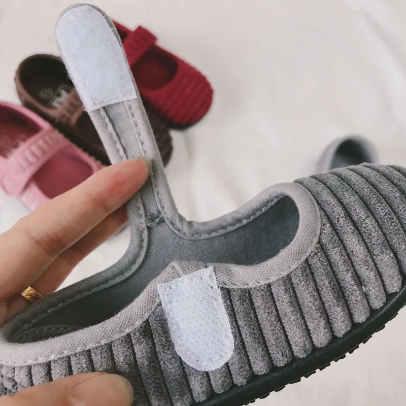 -ベビー キッズ コーデュロイ ストラップ シューズ バレエ シューズ 靴 - mamahalo shop - 靴 -  べビー服 - 子供服 - 男の子 - 女の子