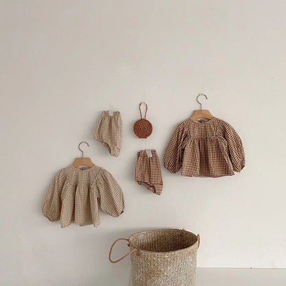 -ベビー チェック セットアップ ブラウス ブルマ【mh0000472】 - mamahalo shop - 長袖セットアップ -  べビー服 - 子供服 - 男の子 - 女の子